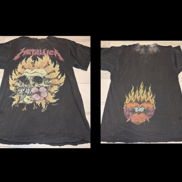 Metallica Official Licensed Other - Vintage Metallica Pushead Flaming Skull Flower Heart Band XL T Shirt 1994 grunge